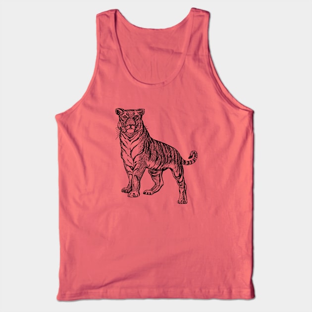 Tiger Line Art Graphite Pencil Drawing Tank Top by taiche